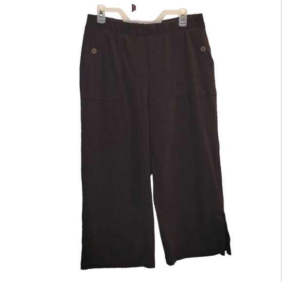 Pure J Jill Women's Brown  Cotton Linen Blend Wide Leg Crop Pants Size PM Petite - Picture 1 of 7